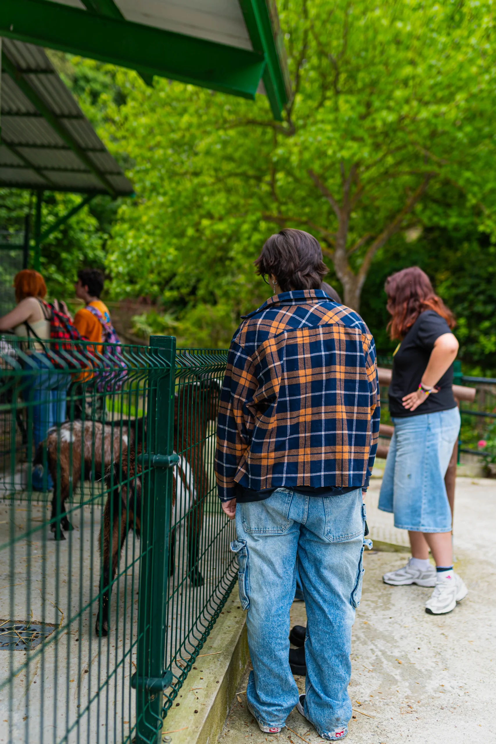 Grupo de jóvenes observando una cabra junto a la valla del recinto de animales en las instalaciones de Obimasa, fotografía de la actividad realizada por DonDigital.